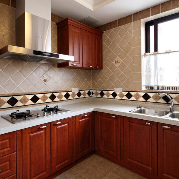 10x500cm DIY Wall Tiles Stickers Waist Line Wall Sticker Kitchen Self-Adhesive Bathroom Toilet Floor Waterproof PVC